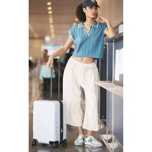 Daily Practice Anthropologie Wide Leg Pants Large Ivory Crop Lounge Knit‎ Soft